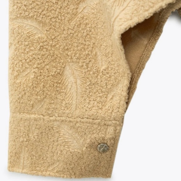 Zara Women’s Medium Teddy Cape Sleeve Poncho Top Tan Pressed Feather - Picture 8 of 12